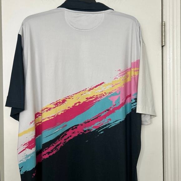 Chubbies Black Tennis Champ Performance Polo Paintbrush Print 2XL Golf Active - Picture 7 of 11